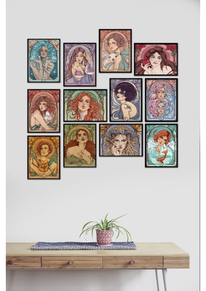 Motifli Kızlar 12 Parça Mdf Tablo