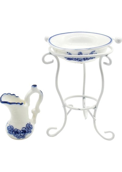 1/12 Dollhouse Minyatür Porselen Su Potu Lavabo ve Metal Raf Seti Oyuncak (Yurt Dışından) fiyatları