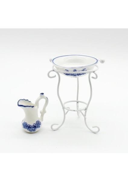 1/12 Dollhouse Minyatür Porselen Su Potu Lavabo ve Metal Raf Seti Oyuncak (Yurt Dışından) fırsatları