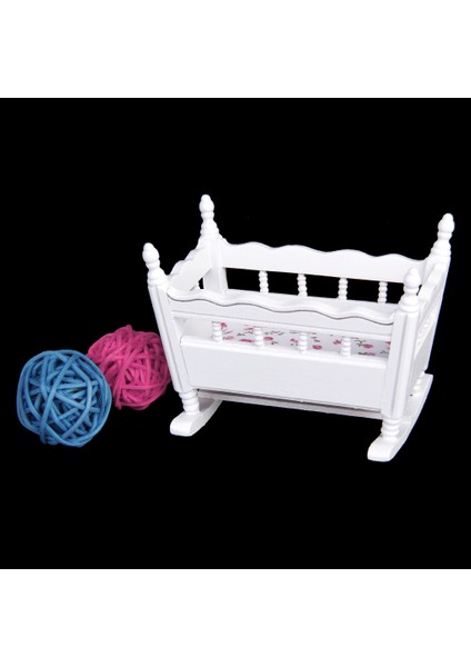 1/12 Bebek Evi Minyatür Yatak Odası Beyaz Ahşap Kreş Bebek Beşik Cradle Accs (Yurt Dışından) indirimleri