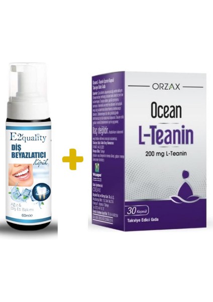E2'quality Diş Beyazlatıcı Köpük + Orzax Ocean L-Teanin Takviye Edici Gıda 30 Kapsül