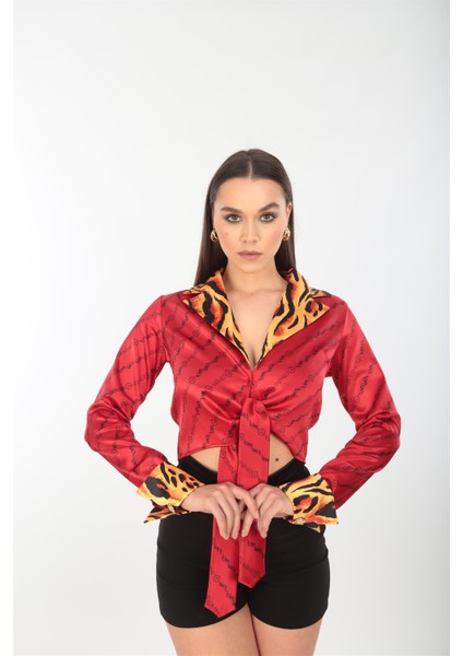 Kırmızı Baskılı Saten Gömlek fiyatları