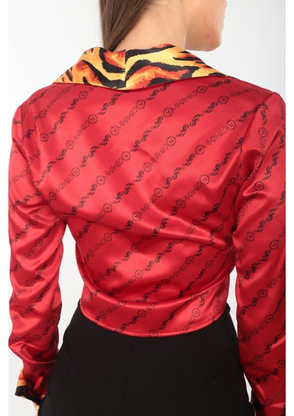 Kırmızı Baskılı Saten Gömlek modelleri