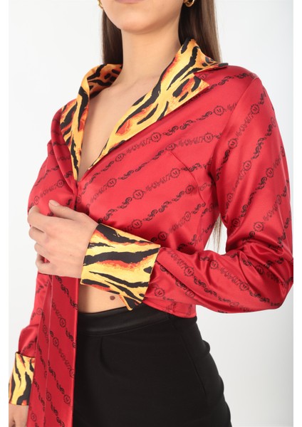 Kırmızı Baskılı Saten Gömlek fırsatları