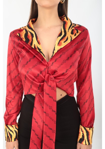 Kırmızı Baskılı Saten Gömlek indirimleri