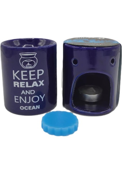 Dünyadan Hediyeler Keep Relax And Enjoy Ocean Seramik Buhurdanlık ve Wax Mum