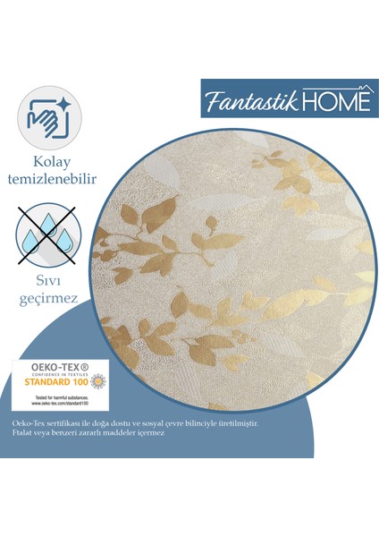 Elyaf Astarlı Pvc Masa Örtüsü Silinebilir Sıvı Geçirmez Leke Tutmaz Yaprak Kabartma Desenli Altın modelleri