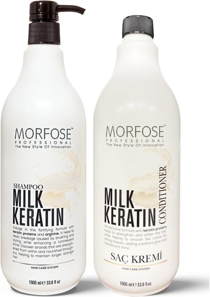 Milk Keratin Saç Bakım Seti 1000 ml Keratin İçerikli Saç Kremi ve Şampuan
