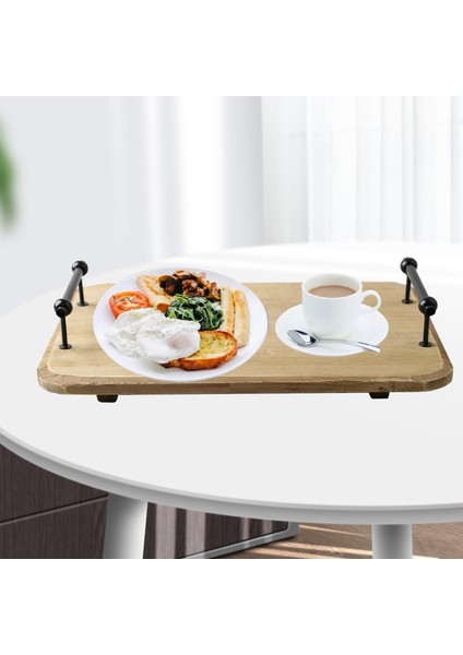 Kahve Yemek Atıştırmalıkları Için Kulplu Yuvalama Et Tabağı ile Ahşap Servis Tepsisi