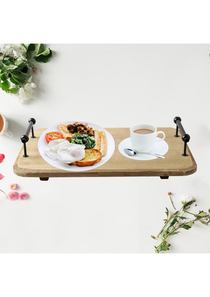 Kahve Yemek Atıştırmalıkları Için Kulplu Yuvalama Et Tabağı ile Ahşap Servis Tepsisi
