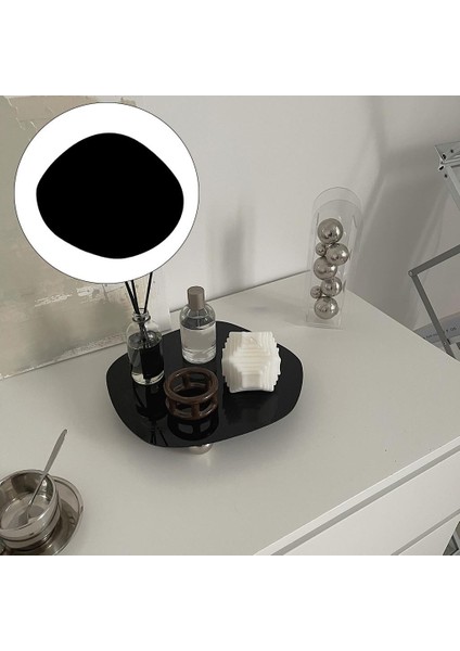 Art Deco Stil Ayna Etkisi Vanity Tepsi Ekran Kozmetik Plaka Ev Dekor Siyah(Yurt Dışından)