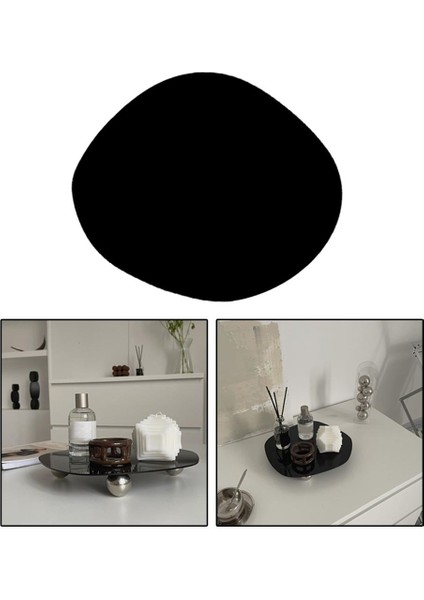 Art Deco Stil Ayna Etkisi Vanity Tepsi Ekran Kozmetik Plaka Ev Dekor Siyah(Yurt Dışından)