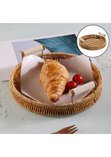 Yuvarlak Rattan Depolama Tepsisi Hasır Sepet Servis Tepsisi Meyve Ekran 24 cm fırsatları