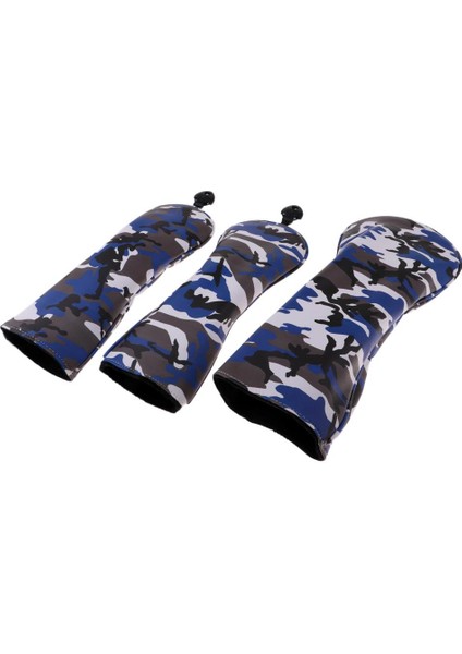 3 Adet / Takım Spor Golf Kulübü Headcover 460CC Sürücü Ahşap Kafa Kapak Mavi Camo