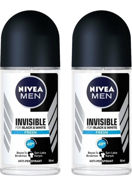 Erkek Invisible Black White Fresh Roll-On 50 ml X2