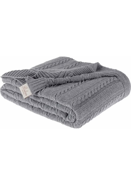 Örgü Koltuk Şalı 130 x 170 cm Koyu Gri
