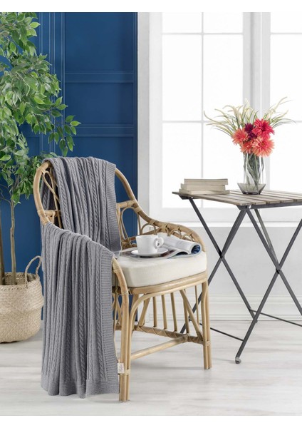 Örgü Koltuk Şalı 130 x 170 cm Koyu Gri fiyatları