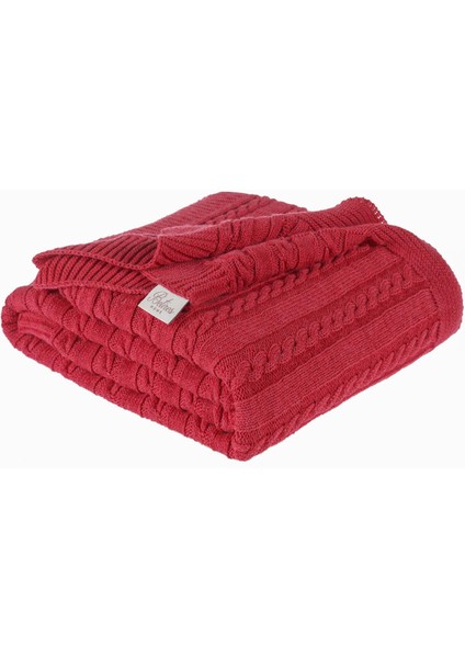 Örgü Koltuk Şalı 130 x 170 cm Kırmızı