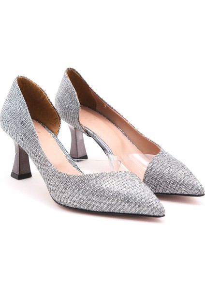 353 Platin Simli Topuklu Kadın Ayakkabı Zarif Tasarım Şık Gece ve Davetler İçin