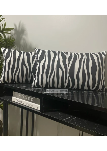 Palmia Home Çift Taraflı Zebra Desenli Dekoratif 2'li Yastık Kılıfı Seti 32 x 55 cm