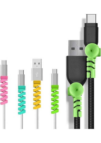 Spiral Kablo Koruyucu Şarj Kablosu Kulaklık Kablosu Koruyucu Silikon Set 4 Lü