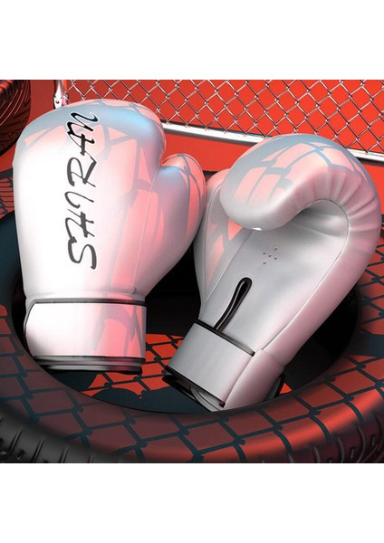 Boks Eldiveni Boşluk Pu Deri Mma Muay Thai Spor Salonu Zımbalama 10OZ_WHITE