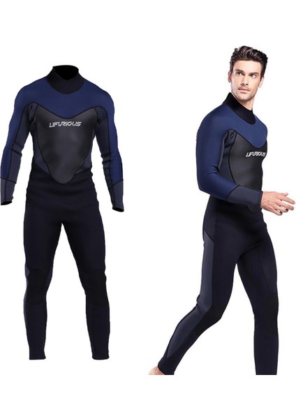 Erkek Wetsuit, 3mm Neopren Tam Vücut Uzun Kollu Dalış Sırt Fermuar L