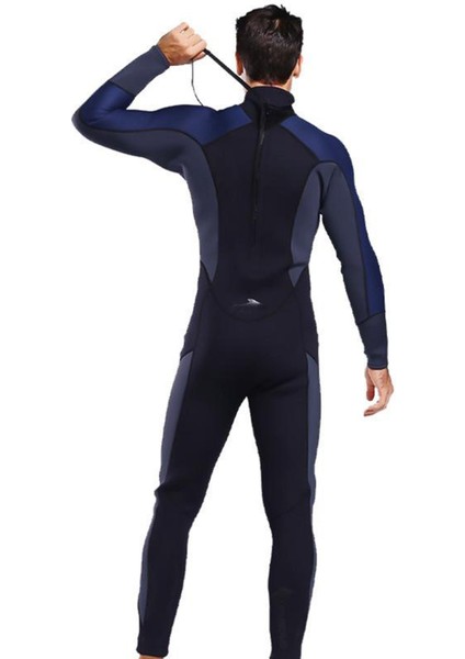 Erkek Wetsuit, 3mm Neopren Tam Vücut Uzun Kollu Dalış Sırt Fermuar L