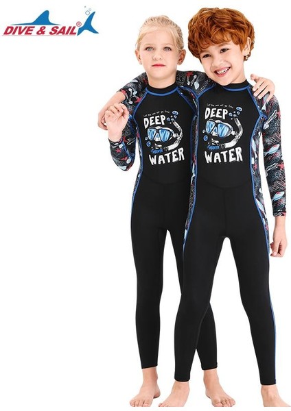 Sıkı Çocuklar Dalış Suit Gençlik UPF50 + Wetsuit Tulum Uzun Kollu Geri Zip Siyah S