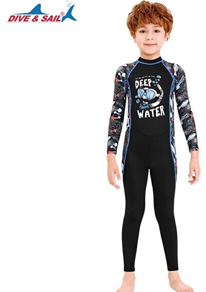 Sıkı Çocuklar Dalış Suit Gençlik UPF50 + Wetsuit Tulum Uzun Kollu Geri Zip Siyah S