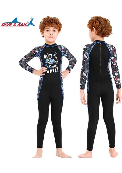 Sıkı Çocuklar Dalış Suit Gençlik UPF50 + Wetsuit Tulum Uzun Kollu Geri Zip Siyah S