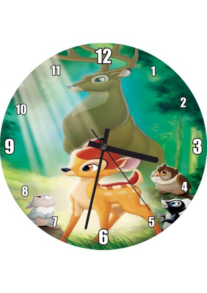 Cakatablo Ormanda Bambi ve Babası Duvar Saati (Çap 50X50 cm )