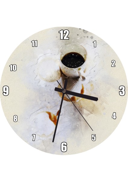 Cakatablo Fincanda Kahve Suluboya Duvar Saati (Çap 30X30 Cm)