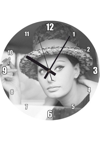 Cakatablo Sophia Loren Otomobilde Duvar Saati (Çap 30X30 Cm)