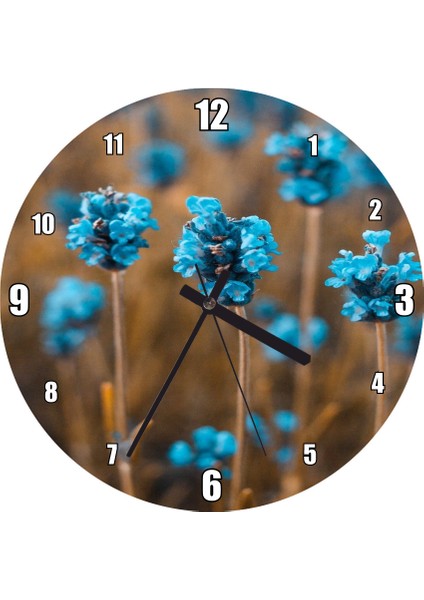 Cakatablo Küçük Mavi Çiçek Tarlası Duvar Saati (Çap 30X30 Cm)