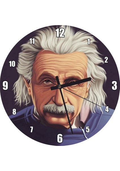 Cakatablo Albert Einstein Mavi Kazak Duvar Saati (Çap 30X30 Cm)