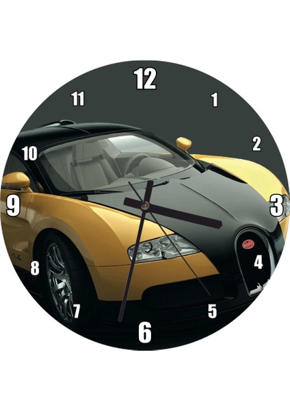 Cakatablo Sarı Siyah Bugatti Veyron Eb 164 Duvar Saati (Çap 50X50 cm )