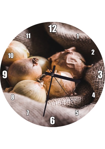Cakatablo Keten Çuval ve Soğanlar Duvar Saati (Çap 30X30 Cm)