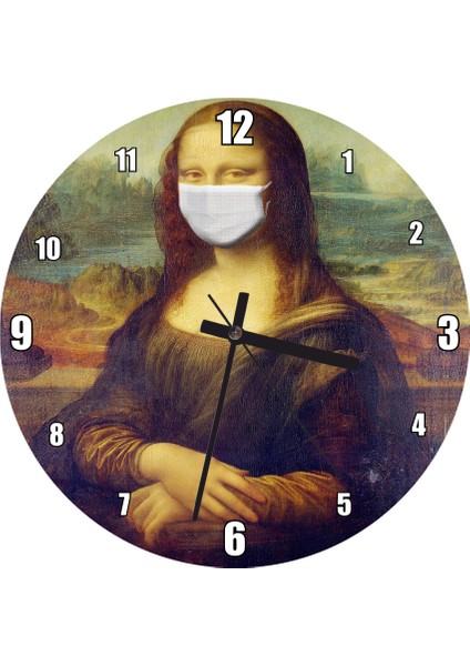 Cakatablo Maskeli Mona Lisa Duvar Saati (Çap 50X50 cm )