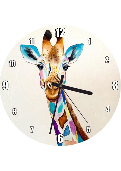 Cakatablo Rengarenk Zürafa Dijital Çizim Duvar Saati (Çap 50X50 cm )