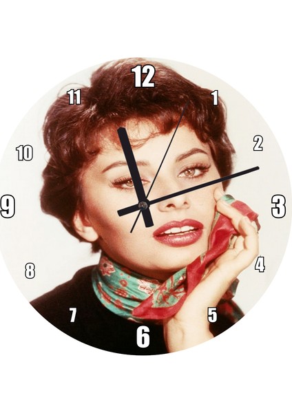 Cakatablo Sophia Loren Rengli Görsel Duvar Saati (Çap 30X30 Cm)