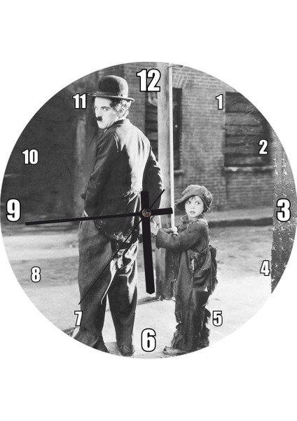 Cakatablo The Kid Charles Chaplin ve Jackie Coogan Duvar Saati (Çap 50X50 cm )