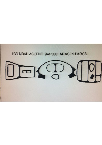 Hyundai Accent 1994 - 2000 Arası 9 Parça Karbon Desen Torpido Kaplama