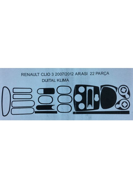 Renault Clio 3 2007 Sonrası 21 Parça Maun Torpido Kaplama Dijital Klima