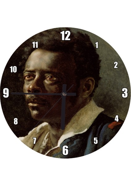 Cakatablo Hüzünlü Siyahi Adam ve Buğulu Gözleri Duvar Saati (Çap 50X50 cm )