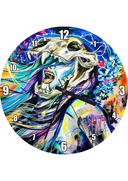 Cakatablo Zodyak Aslan Burcu Sürrealist Portre Görseli Duvar Saati (Çap 30X30 Cm)