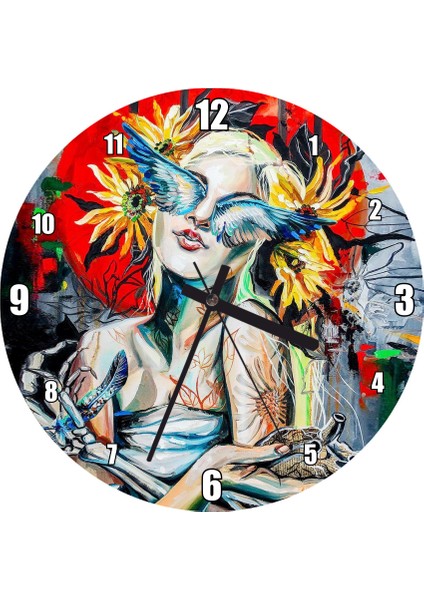 Cakatablo Zodyak Terazi Burcu Gerçeküstü Resim Sanatı Duvar Saati (Çap 50X50 cm )