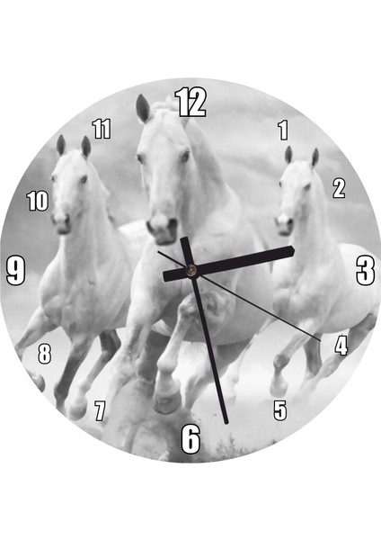 Cakatablo Doğada Koşan Üçlü Atlar Görseli Duvar Saati (Çap 50X50 cm )