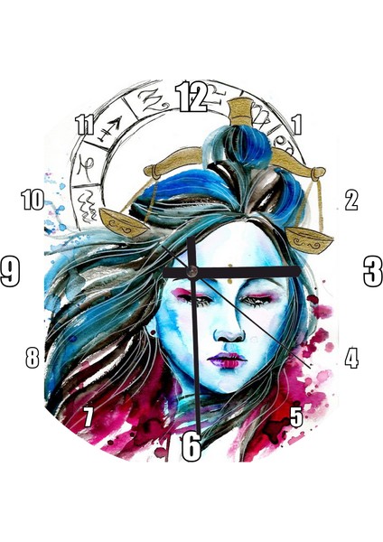 Cakatablo Kadın Figüründe Terazi Burcu Duvar Saati (Çap 50X50 cm )