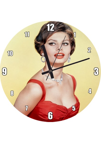 Cakatablo Sophia Loren Kırmızı Elbiseli Duvar Saati (Çap 50X50 cm )